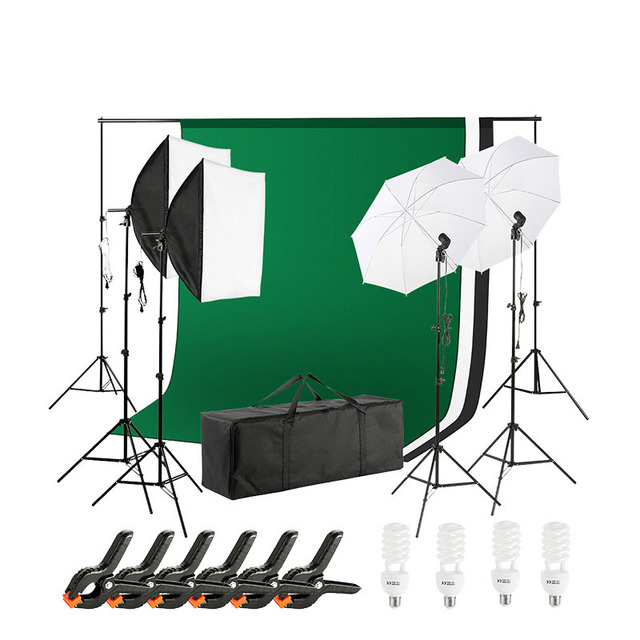 Photo Studio Kit Photography Lighting Set Softbox 4in1 Bulb Socket Light Stand Photography Backdrops Photo Background