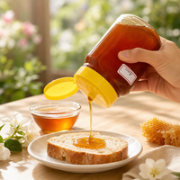 Pot en verre octogonal de 1000g de miel naturel avec bouchon jaune, miel pur doré pour le thé, le petit-déjeuner, la pâtisserie et la restauration