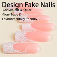 Faux ongles à presser longs carrés rose gelée brillant en ABS fabriqués à la machine, 24 pièces, avec strass et French manucure en V pour femmes