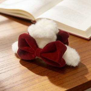 Autumn and winter plush hair accessories, sweet and cute New Year hair <b>clips</b>, <b>bow</b> hair <b>clips</b>, flattering and youthful hair - Product Image 1