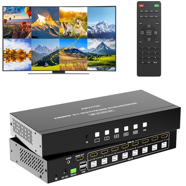 KVM H D M I Multiviewer Switch 8x1, 4K30Hz,