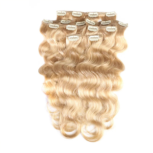 Extensions de cheveux humains ondulés à clipser, balayage, extensions de cheveux sans couture, <span class=keywords><strong>blond</strong></span> <span class=keywords><strong>doré</strong></span>, extensions de cheveux naturels pour femmes - Product Image 1