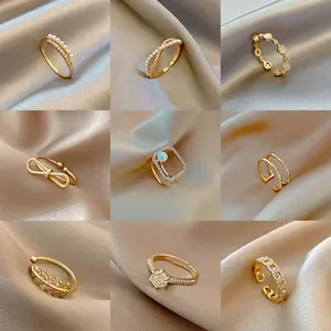 Petites bagues de perles coréennes réglables, bijoux pour femmes, ajouré, nœud papillon ouvert, anneau de doigt en or