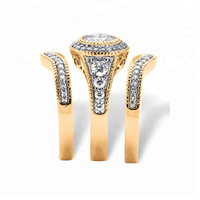 Parures de bagues de mariage en argent plaqué or 925, avec couronne en zircone et diamants CZ tendance, 3 pièces, bagues de fiançailles blanches