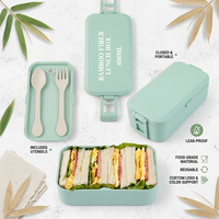 Boîte à lunch en fibre de bambou écologique avec fourchette et cuillère, boîte bento anti-fuite pour le bureau/l'école/le pique-nique, récipient alimentaire sans BPA, compatible micro-ondes