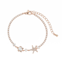 Bracelet en laiton durable et élégant, plaqué or, avec étoile de mer et coquillage, chaîne réglable, pavé de zirconiums, accessoire de plage estival