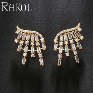 RAKOL EP5347 Zircon cubique en vrac Bijoux de mariage de mode Boucles d'oreilles pour femmes en forme d'aile quotidiennes - Product Image 5