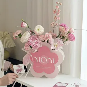 발렌타인 데이 어머니의 날을위한 새로운 도착 종이 골판지 꽃 모양 보존 장미 꽃 선물 캐리어 포장 상자