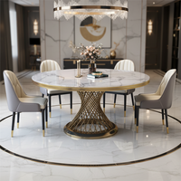 Ensemble de table et chaises de salle à manger rondes en marbre de luxe, 4, 6 ou 8 places, en métal et pierre frittée, mobilier complet