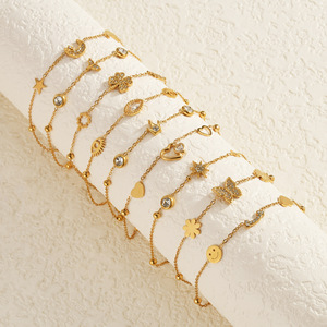 Bracelet en acier inoxydable SL249 avec mini-breloques délicates étoile, lune, cœur, <span class=keywords><strong>arbre</strong></span> <span class=keywords><strong>de</strong></span> <span class=keywords><strong>vie</strong></span> et coquillage, étanche, pour femme, idéal pour la superposition - Product Image 2