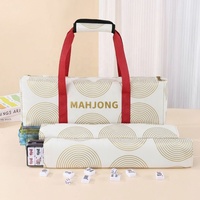 Élégant ensemble de sacs fourre-tout Mahjong américains avec motif cercle concentrique doré, sac de transport en toile blanche et pochette à accessoires pour cadeau