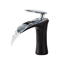 Keran Wastafel Kamar Mandi Modern Mewah Matte Black Gold Kuningan Solid Model Air Terjun Tuas Tunggal