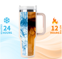 Gobelet isotherme réutilisable à double paroi en acier inoxydable 304 de 40 oz avec paille et poignée pour café et voyage