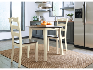 Ensemble de table à manger à 3 places Woodanville avec plateau rabattable, design bicolore style cottage-chic, chaises à dossier échelle pliables - Product Image 2