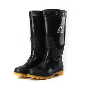 Aotetayu High-top Rain Boots Men Waterproof Rubber Work Shoes Industrial Safety <b>Long</b>-top Black Solid Color Low Heel - Product Image 1