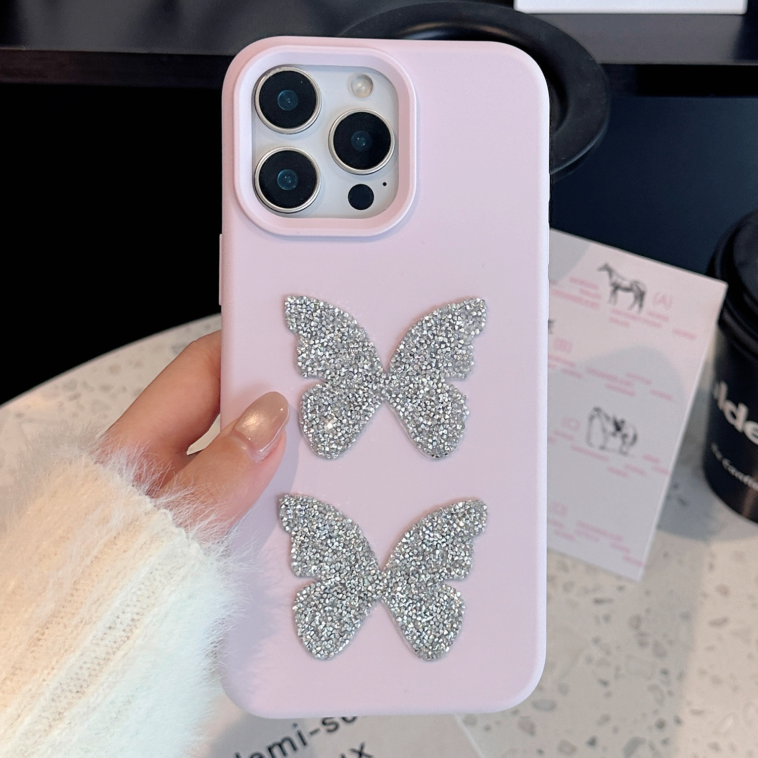 Bean Purple 3D Double Sparkle Diamond Butterfly