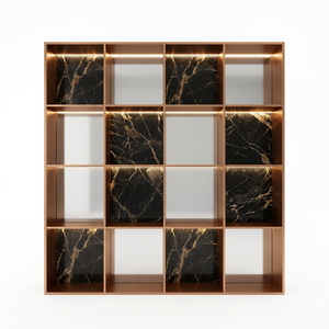 Mensola Espositiva a Nicchia in Acciaio Inox con Pannello Posteriore e Luce LED per Gallerie ed Esposizioni, Decorazione Murale Moderna - Product Image 3