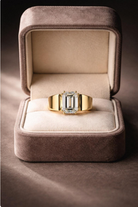Emerald Cut Lab <b>Diamond</b> <b>Ring</b>, Wide Gold Band, Statement Wedding <b>Ring</b> (IGI Certified) - Product Image 2