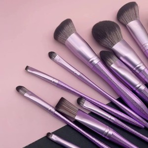 Ensemble de pinceaux de maquillage personnalisés YRX, 10 pièces, pinceau pour fond de teint, pinceau pour anticernes, logo personnalisé, pinceaux de maquillage personnalisés de couleur violette - Product Image 5