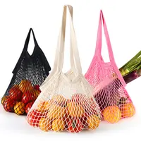 Индивидуальная портативная цветная сетчатая многоразовая сумка-тоут для покупок во французском магазине, хлопковая Сетчатая Сумка