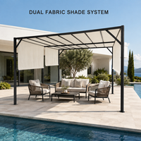 Pergola à auvents latéraux réglables 3x3m, structure tout acier thermolaqué, autoportante, résistante aux intempéries pour repas en extérieur