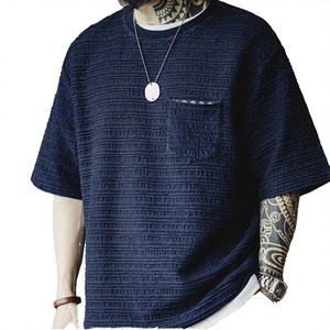 T-shirt en maille jacquard 100 % coton de haute qualité pour homme Maden, motif uni, coupe classique, décontracté, manches courtes, design vierge pour l'été - Product Image 4