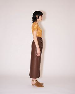 Fente latérale de couleur marron et <span class=keywords><strong>jupe</strong></span> <span class=keywords><strong>longue</strong></span> en similicuir PU serrée à la mode décontractée plissée pour femmes - Product Image 2