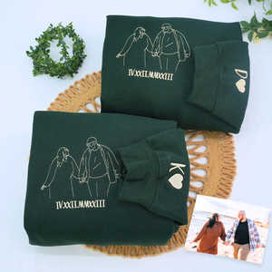 Sudadera o Sudadera con capucha bordada personalizada con imágenes en 3D regalo de invierno para parejas casadas con insignia decoración con lentejuelas - Product Image 3
