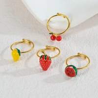 Anillo de Cereza con Esmalte de Colores Estilo Ins, Anillos de Frutas Personalizados de Acero Inoxidable
