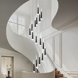 Stair chandelier modern simple loft apartment Nordic duplex apartment Villa living room post-modern light luxury long hanging la