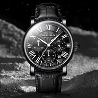 Montre pour homme personnalisée OEM multifonctionnelle, étanche, avec boîtier en alliage simple, bracelet en cuir authentique haut de gamme, mouvement à quartz