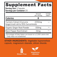 Complément en capsules de 2400 mg d'extrait de curcuma et de poudre de gingembre, marque privée OEM, pour le soutien du confort articulaire (vente en gros)
