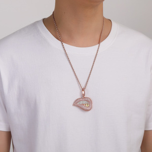 จี้รูปปาก, เครื่องประดับฮิปฮอป, เครื่องประดับสำหรับไนท์คลับ, จี้รูปปากใหญ่ประดับเพชรซิร์คอน - Product Image 4