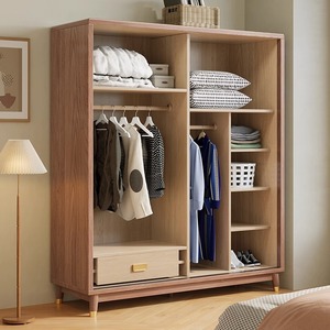 Modern <b>Wardrobe</b> Ash Wood Sliding Door <b>Large</b> Capacity Bedroom Storage - Product Image 4