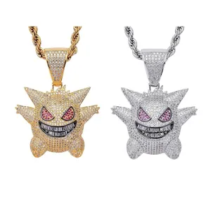 Gengar Cartoon Characters Pendant Necklace Gold/Silver Men Women Cubic Zircon Iced Out Charms Chain Necklace