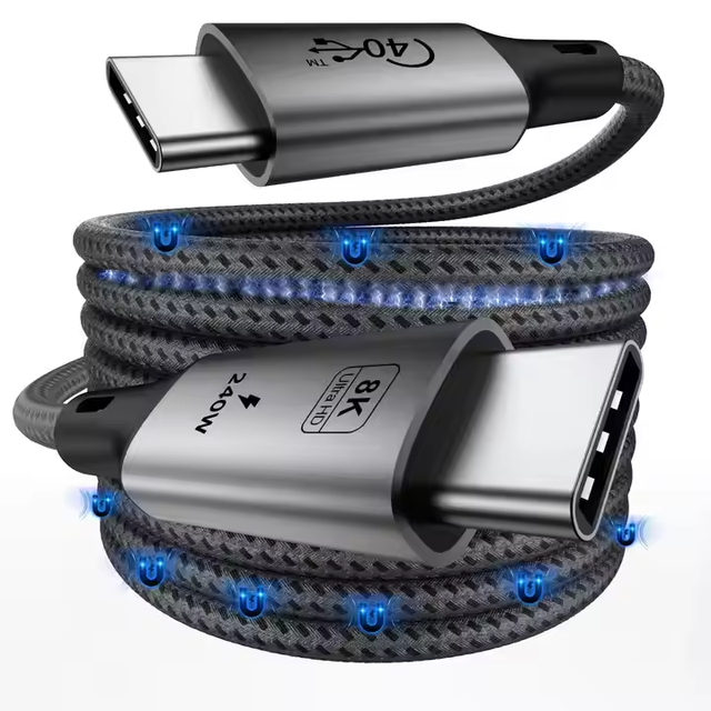 Shenzhen Type-C to Type-C Data Cable 40Gbps PD100W 240W 8K 60Hz USB 4.0 5A Fast Charging Magnetic Cable for Computer Use