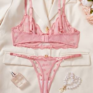 Seksi çiçek işlemeli iç çamaşırı seti sonbahar düz renk Hollow dantel iç çamaşırı sutyen kadınlar için tatlı pembe egzotik iç çamaşırı kadın - Product Image 2