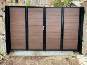 Puerta corredera oscilante doble <span class=keywords><strong>de</strong></span> entrada compuesta WPC manual <span class=keywords><strong>y</strong></span> eléctrica con marco <span class=keywords><strong>de</strong></span> <span class=keywords><strong>hierro</strong></span> - Product Image 3