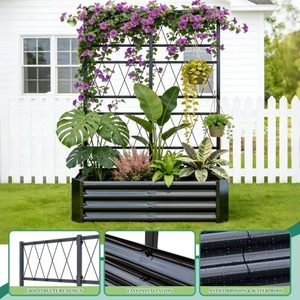 USA Warehouse Metal Raised Garden Bed with Climbing Trellis Outdoor <b>Planter</b> Box Square Garden Feature Wall - Product Image 4