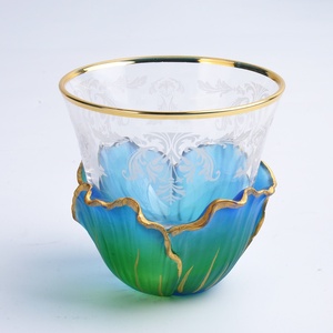 Custom Embossed Glass <b>Tea</b> Cup 60ml Small <b>Tea</b> Bowl Gold Rim Floral Saucer <b>Arabic</b> Tasting Cup - Product Image 2