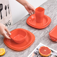 Ensemble de couverts portables modernes et minimalistes, kit de cuisine pour le camping et le barbecue, bols, assiettes, tasses, couteaux, fourchettes et cuillères en plastique