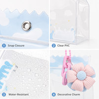 Sac de présentation en PVC transparent motif carton de lait, avec dessus festonné, fermeture à pression, breloque fleur, sangle de suspension, résistant à l'eau, cadeau Kawaii, vente en gros