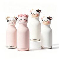 Gourde isotherme en acier inoxydable à double paroi, anti-fuite, 480 ml, avec tête d'animal de dessin animé, pour enfants, idéale pour l'école