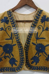 Gilet brodé, gilet moutarde, gilet en velours, gilet formel, gilet bohème, gilet ethnique, gilet indien brodé à la main, broderie indienne - Product Image 2