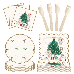 DAMAI Customized Christmas Party Supplies Disposable <b>Dinner</b> <b>Set</b> with Christmas Tree Printed Paper Plate Cup Napkin Tableware <b>Set</b> - Product Image 4