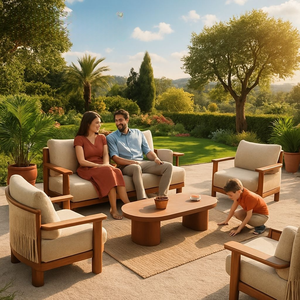 Ensemble complet de canapés de jardin-Osier tout temps et cadre en métal - Product Image 1