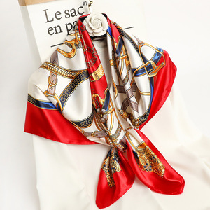 Foulards en soie pour <span class=keywords><strong>cheveux</strong></span>, écharpe en satin 90*90cm, imprimé printemps, grand carré, marque de luxe, foulards pour femmes, hijab, bandeau - Product Image 6