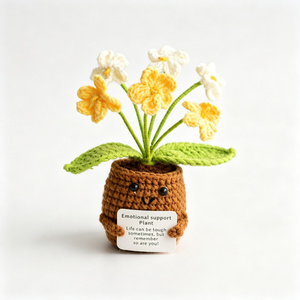 Pianta di Supporto Emotivo Fatta a Mano, Fiore in Vaso all'Uncinetto, Graziosa Margherita Lavorata a Maglia Blu e <span class=keywords><strong>Arancione</strong></span>, Decorazione da Scrivania, Regalo - Product Image 4