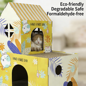 Casa para Gatos de Doble Capa, Cama Cerrada para Gatos con Plataforma de Observación, Área de Rascado Integrada, Anti-Perdida de Pelo, Fácil de Limpiar, <span class=keywords><strong>Happyhome</strong></span> para Mascotas - Product Image 4