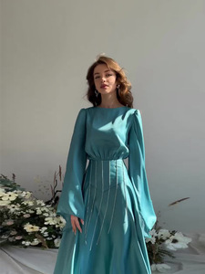 Robe de soirée automne 2025 RTS, style socialite, avec ceinture diamantée, manches longues à volants, décontractée, grande ampleur, style européen et américain, unie, numérique - Product Image 6